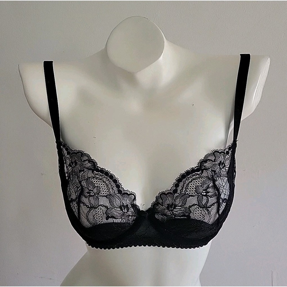 Dita Von Teese Tryst Balconette Bra 34D Black Sheer Lace D59359 Pinup Sexy